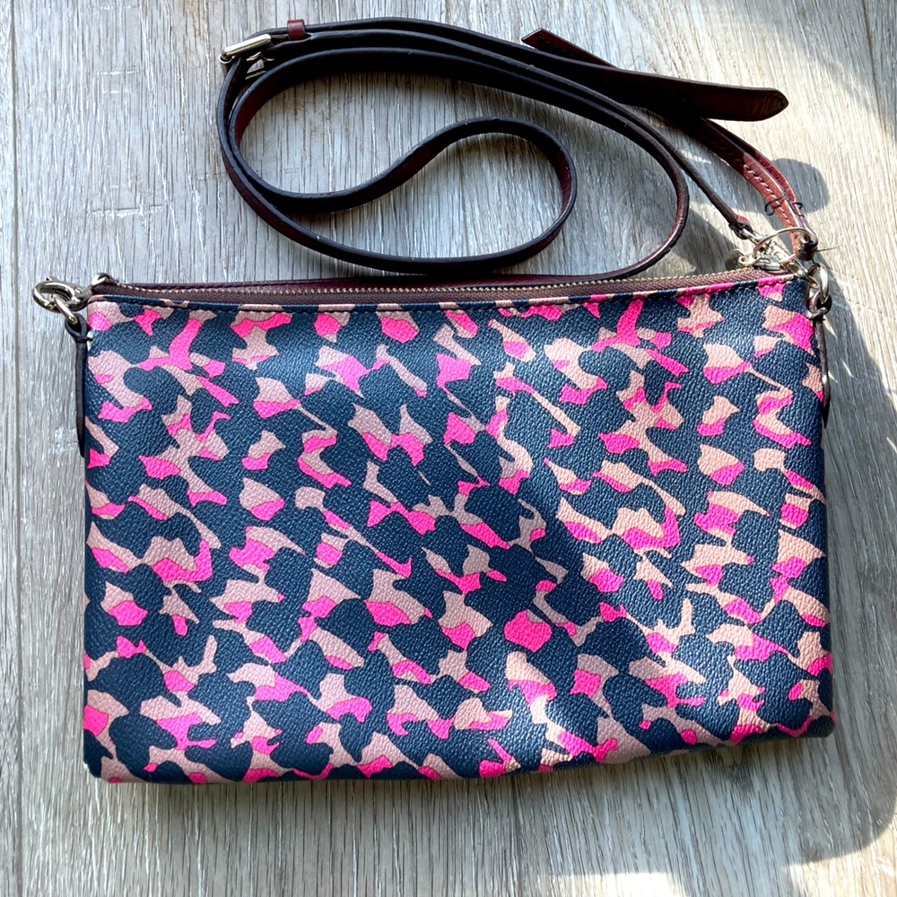 Fossil Black, Tan and Pink Camo Print Crossbody Purse